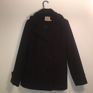 Women’s Black Faded Glory Peacoat with Hood, Large